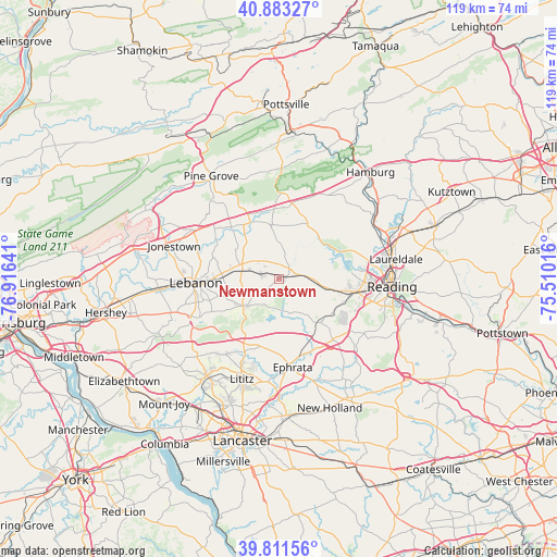 Newmanstown on map