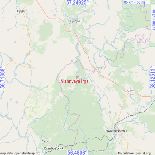 Nizhnyaya Irga on map