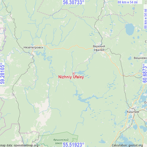 Nizhniy Ufaley on map