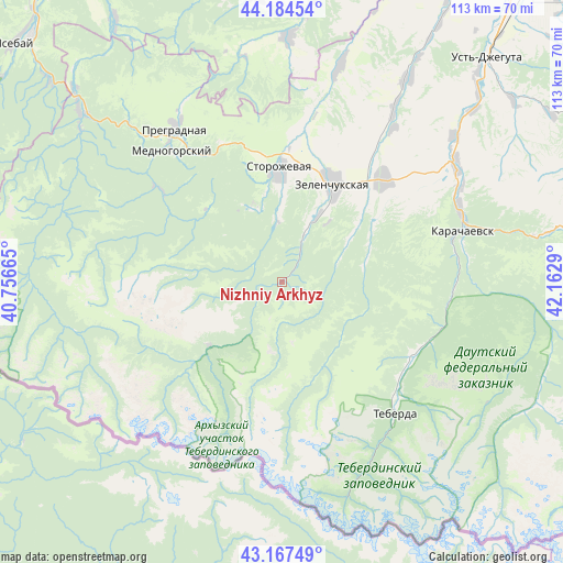 Nizhniy Arkhyz on map