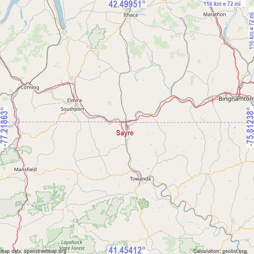 Sayre on map