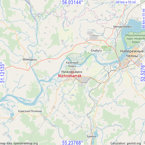 Nizhnekamsk on map