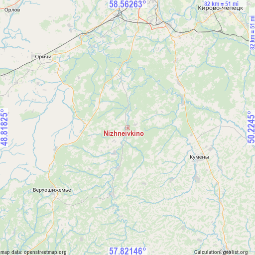 Nizhneivkino on map