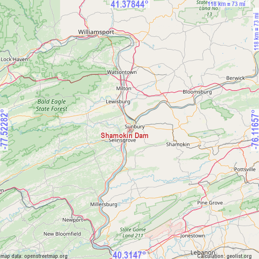 Shamokin Dam on map