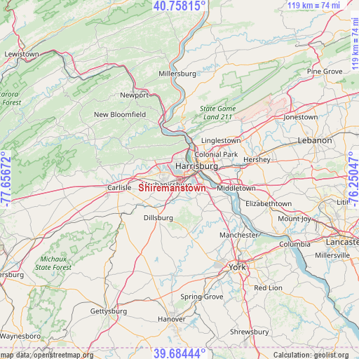 Shiremanstown on map