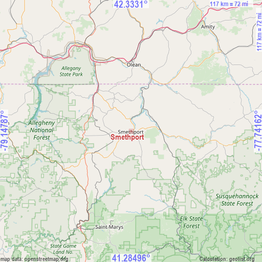 Smethport on map