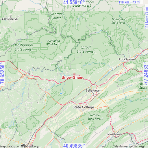 Snow Shoe on map