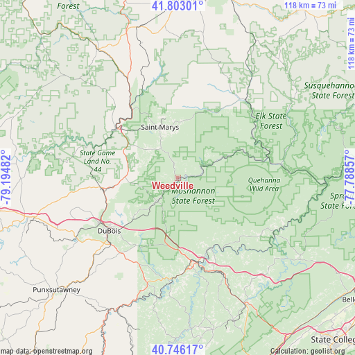 Weedville on map