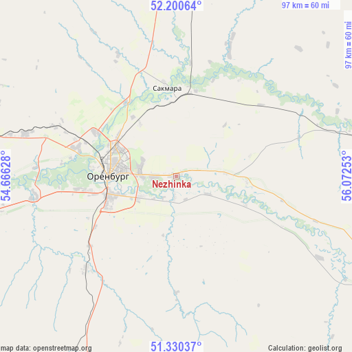 Nezhinka on map