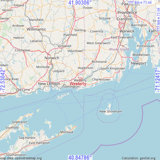 Westerly on map