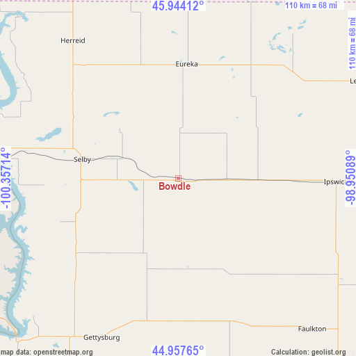 Bowdle on map