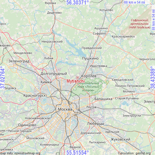 Mytishchi on map