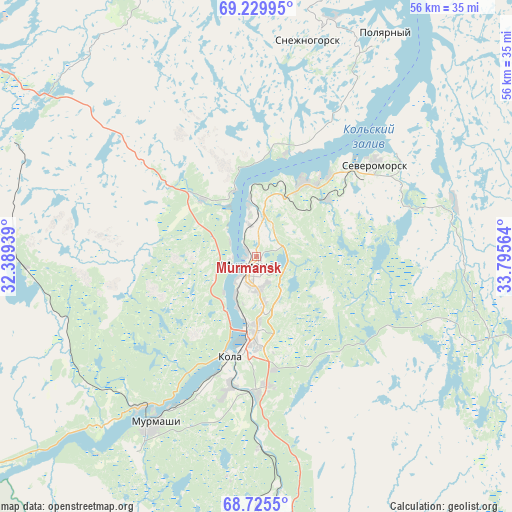 Murmansk on map