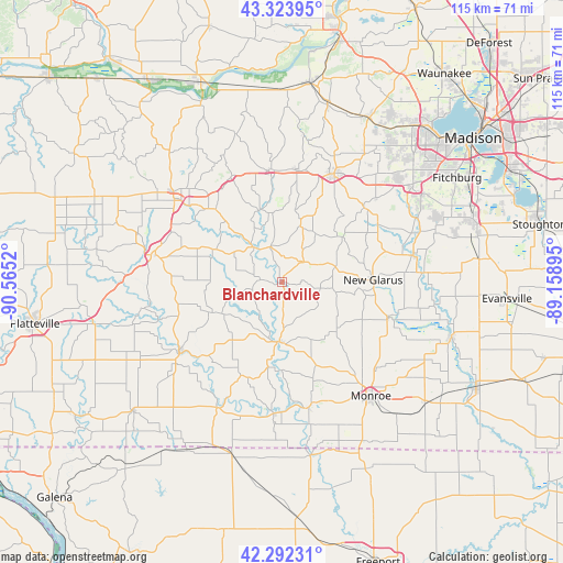 Blanchardville on map