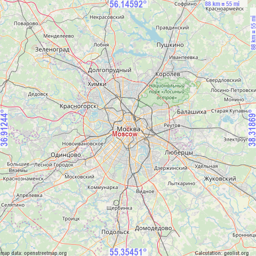 Moscow on map