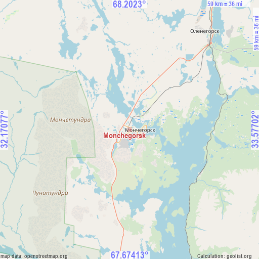 Monchegorsk on map