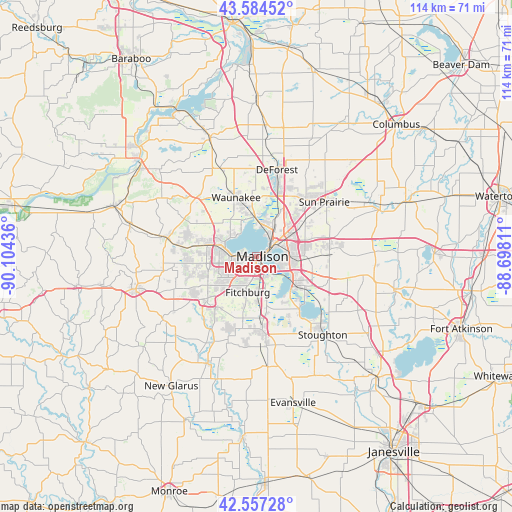 Madison on map
