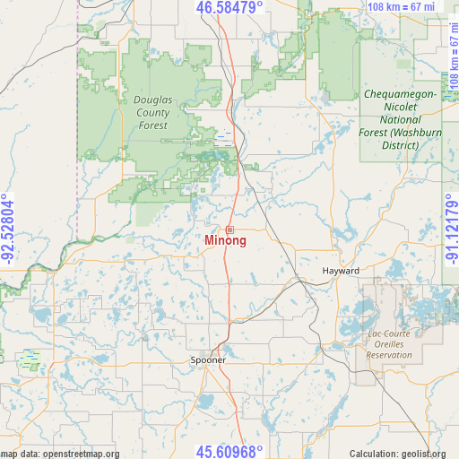 Minong on map