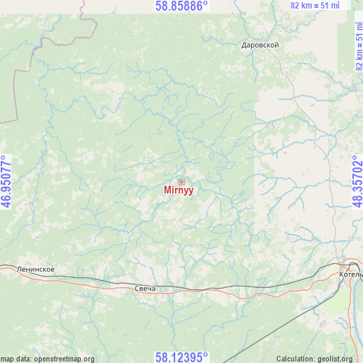 Mirnyy on map