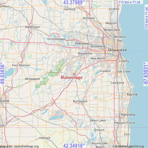 Mukwonago on map