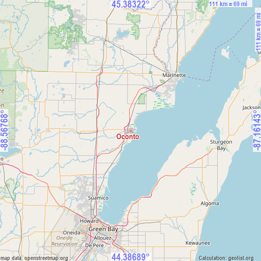 Oconto on map