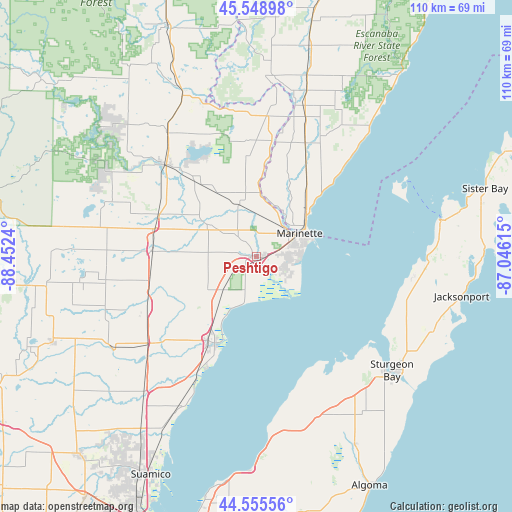 Peshtigo on map