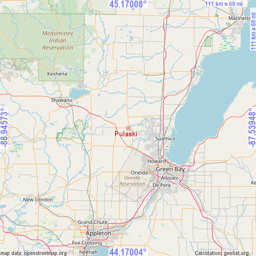 Pulaski on map