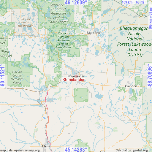 Rhinelander on map