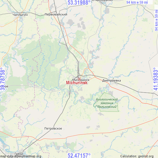 Michurinsk on map