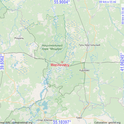 Mezinovskiy on map