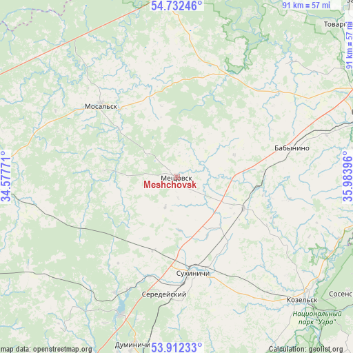 Meshchovsk on map