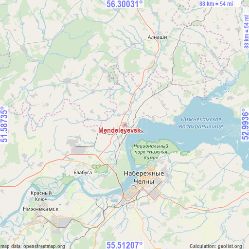 Mendeleyevsk on map