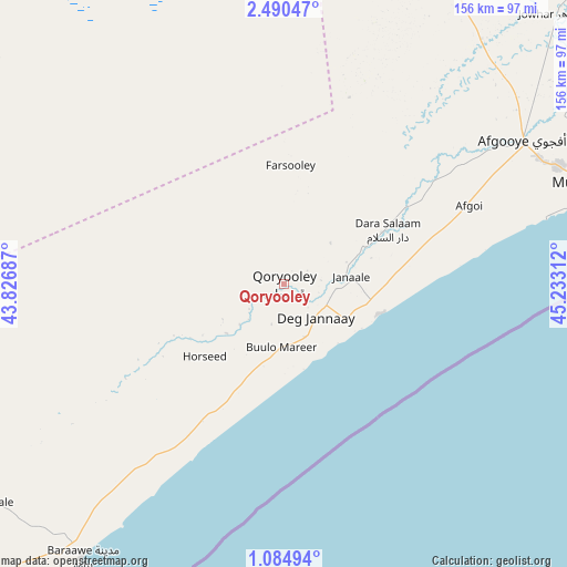 Qoryooley on map
