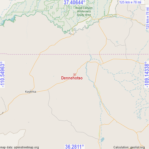 Dennehotso on map