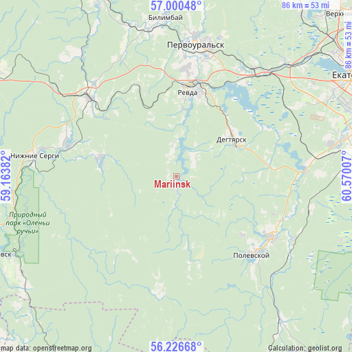 Mariinsk on map