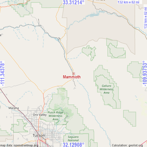 Mammoth on map