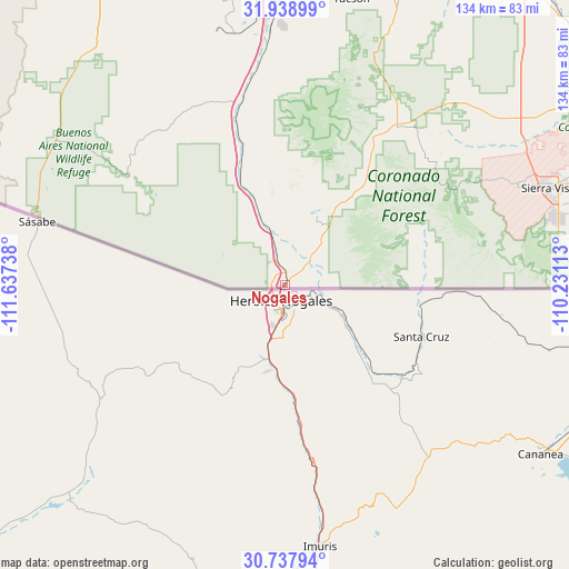 Nogales on map