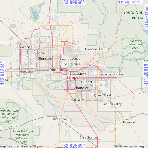 Tempe on map