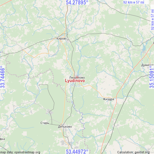 Lyudinovo on map