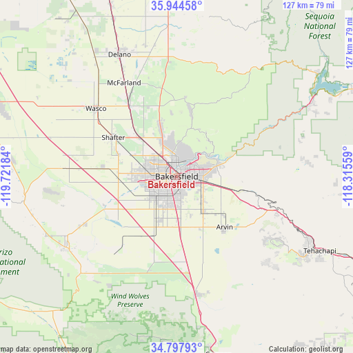 Bakersfield on map