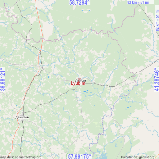 Lyubim on map
