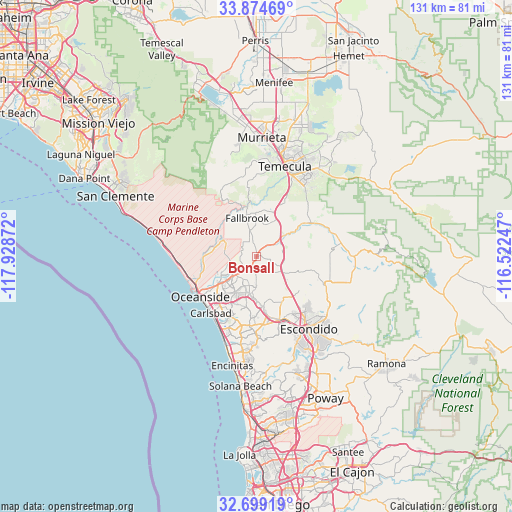 Bonsall on map