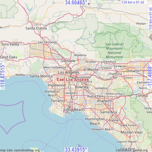 East Los Angeles on map