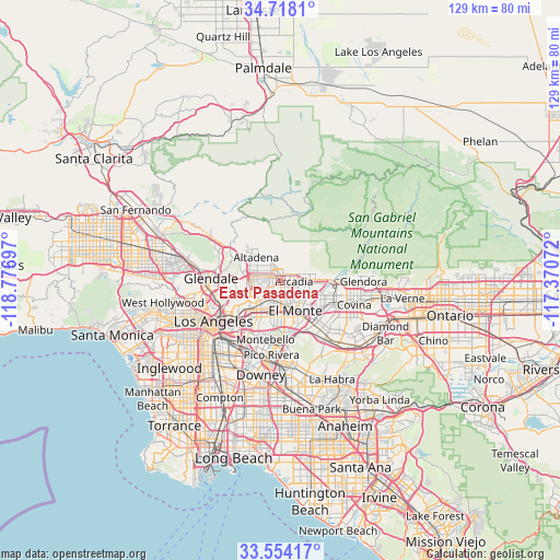 East Pasadena on map