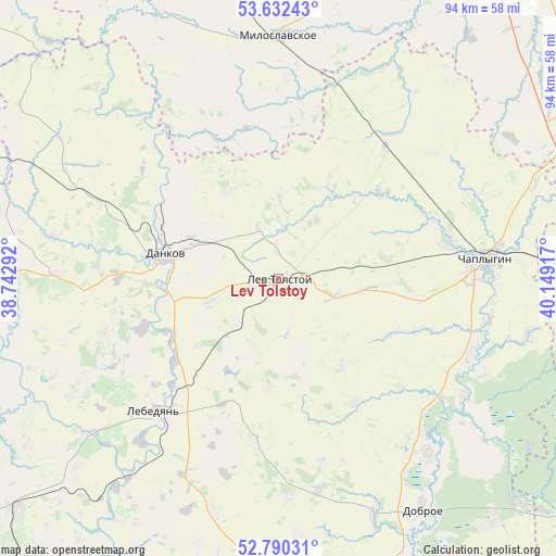 Lev Tolstoy on map