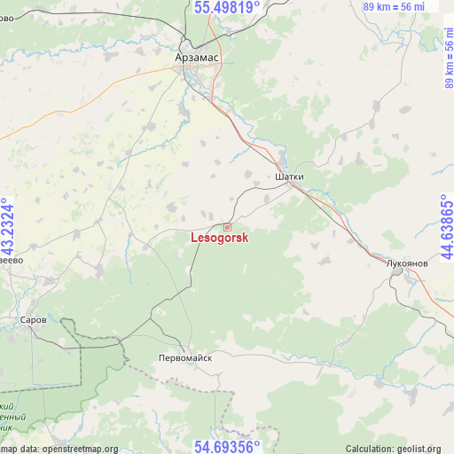 Lesogorsk on map