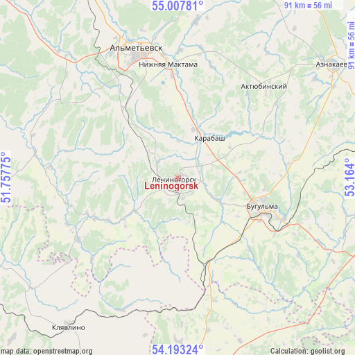 Leninogorsk on map