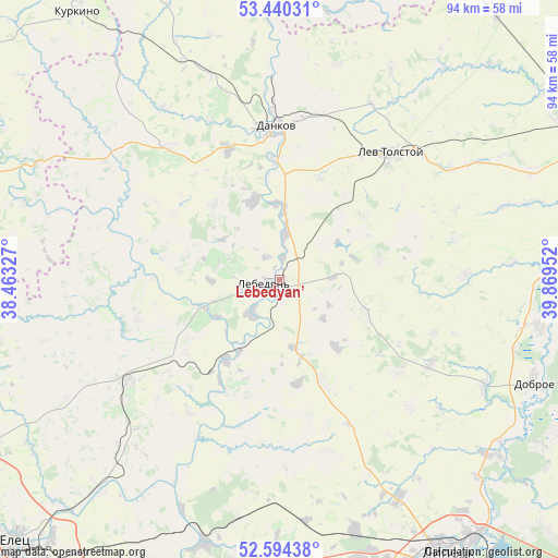 Lebedyan’ on map