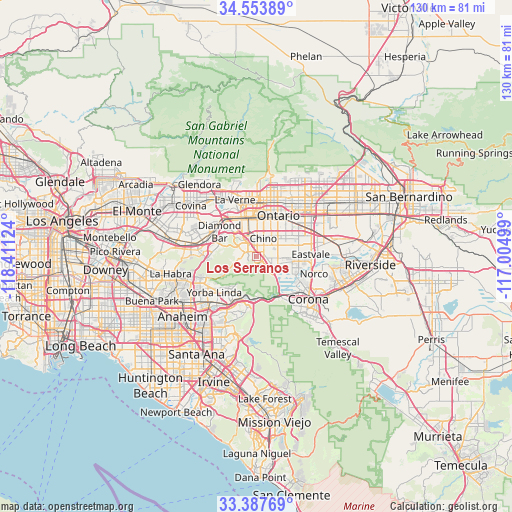 Los Serranos on map