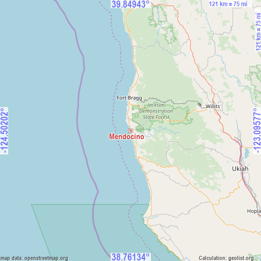 Mendocino on map